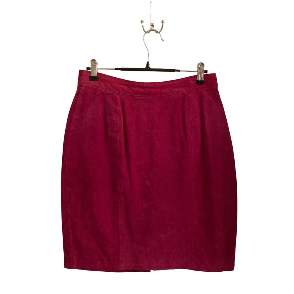Vintage The Limited Genuine Suede Leather Hot Pink Pencil Skirt - Size S